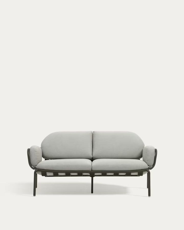 Joncols outdoor 2-seater sofa in aluminium with green painted finish and grey cu