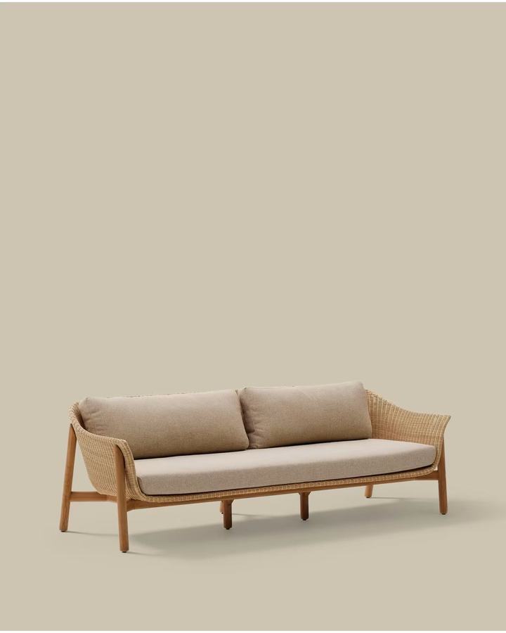Galea 3-seater sofa in FSC 100% solid teak wood and synthetic rattan 223cm