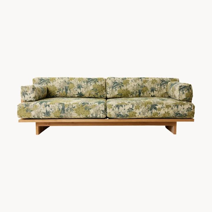 Teak Wood Garden Sofa Botanical, Green