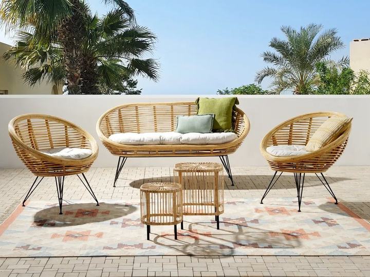 Garden Lounge Set with Table 4 Seater MARATEA\/CESENATICO Rattan Natural